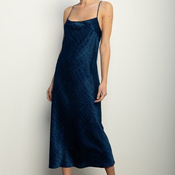 Hark + Hammer Silk Midi Slip Dress in Navy Croc Size Small - Picture 1 of 4